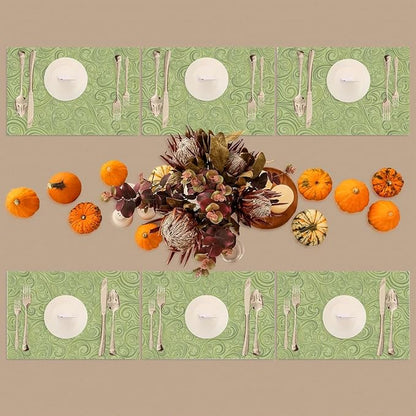 PVC Placemats Set of 4 Sage Green Abstract Art Wipeable Table Mats Washable Heat Resistant Non Slip Vinyl Dining Table Mat for Kithen Indoor Outdoor Patio Farmhouse Place Mats Decorative