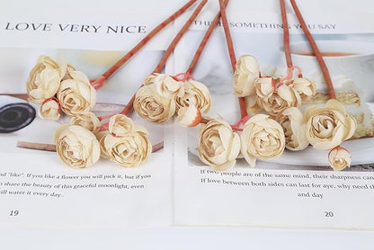 IPOPU Ranunculus Artificial Flowers 2Bouquets Silk Flowers with Stems 12PCS Mini Fake Flowers for DIY Wedding Bouquet Bridal Shower Decorations Floral Filler Flowers Centerpieces (Beige)