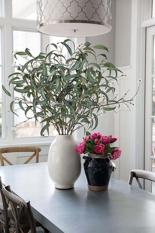 Faux Eucalyptus Stems - 34' Long Fake Salix Leaves 6 Pcs Artificial Greenery Stems for DIY Bouquet Arrangements, Centerpieces, Shower Decorations