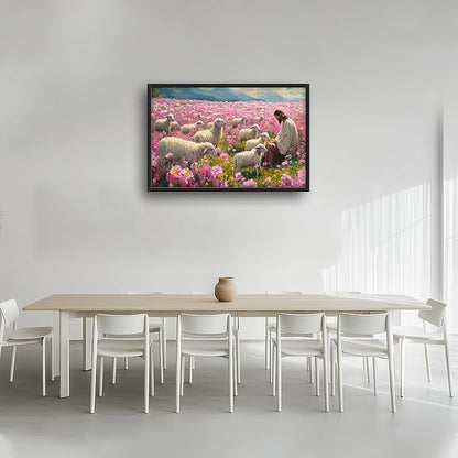 Jesus Lamb Large Wall Art Christian Religious Painting Wall Decor Church Canvas Prints Pink Pictures Framed Artwork Decoration for Prayer Bedroom Living Room Office 36"x24"
