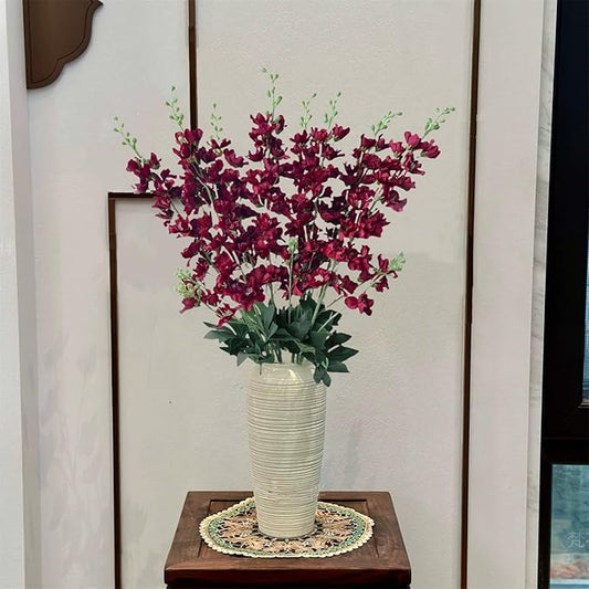 8 pcs Burgundy Delphinium Artificial Flowers, 34.25''Artificial Snapdragon Flowers Tall Fake Flowers Silk Flowers Faux Delphinium Bulk for Tall Vase Home Wedding Garden Table Decor (Burgundy)