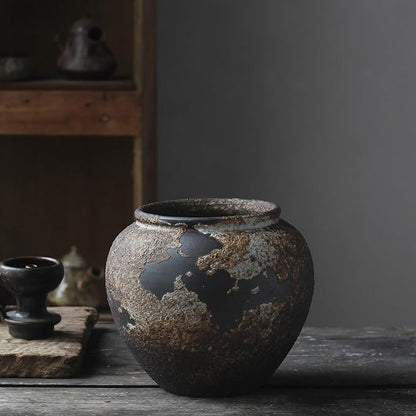 Denique Rustic Vase for Home Decor, Farmhouse Terracotta Vases, Large Ceramic Vase for Living Room Decor, Black Pottery Vase Large Clay Vase, Rustic Farmhouse Tabletop Decor(A-20cm)