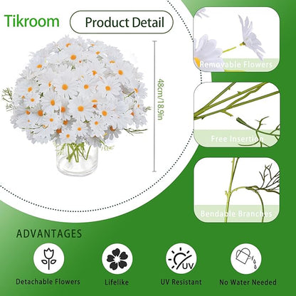 Artificial Daisy Flowers 18" White UV Resistant Outdoor Fake Flowers Faux Daisies with Stems for Home Garden Wedding Vase Decor Silk Wildflowers 8 Bundles