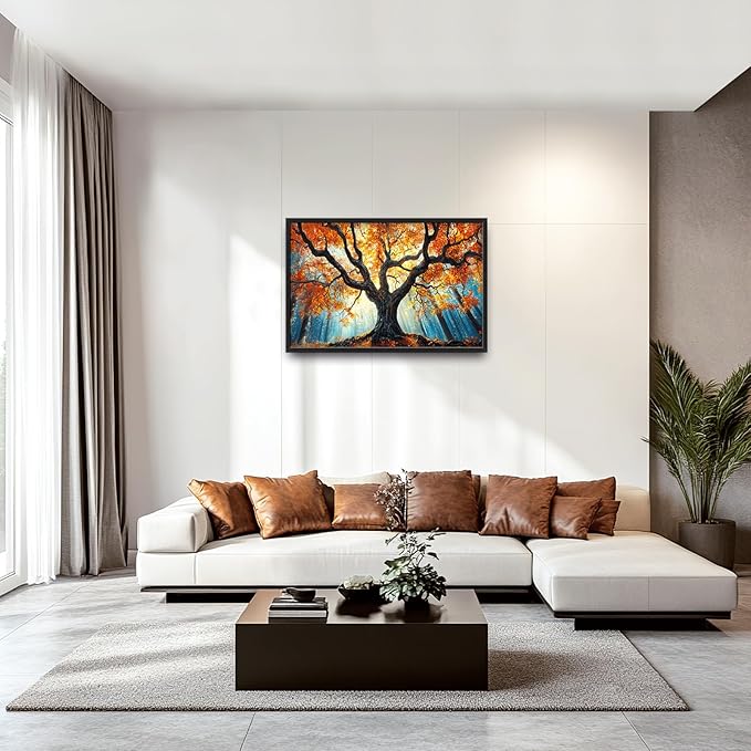 Extra Large Tree of Life Framed Wall Art for Living Room,Fall Autumn Forest Sunrise Landscape Pictures Wall Decor,Nature Canvas Print Painting Modern Artwork Bedroom Office 36L x 24W