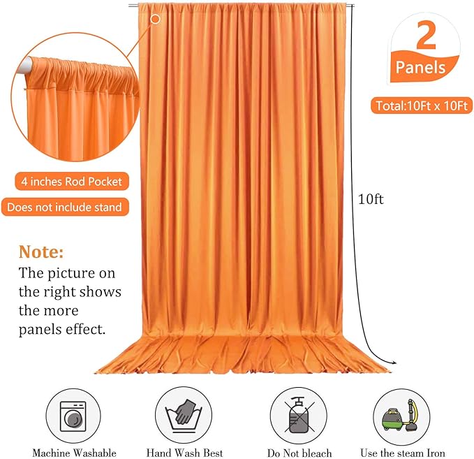 10 x 10 Feet Orange A Backdrop Curtain for Partie, Background Curtains for Photoshoot, Birthday, Wedding, Halloween, Thanksgiving, Christmas, New Year Party Decorations 5Ft x 10Ft, 2 Panels