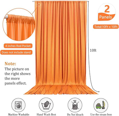 10 x 10 Feet Orange A Backdrop Curtain for Partie, Background Curtains for Photoshoot, Birthday, Wedding, Halloween, Thanksgiving, Christmas, New Year Party Decorations 5Ft x 10Ft, 2 Panels