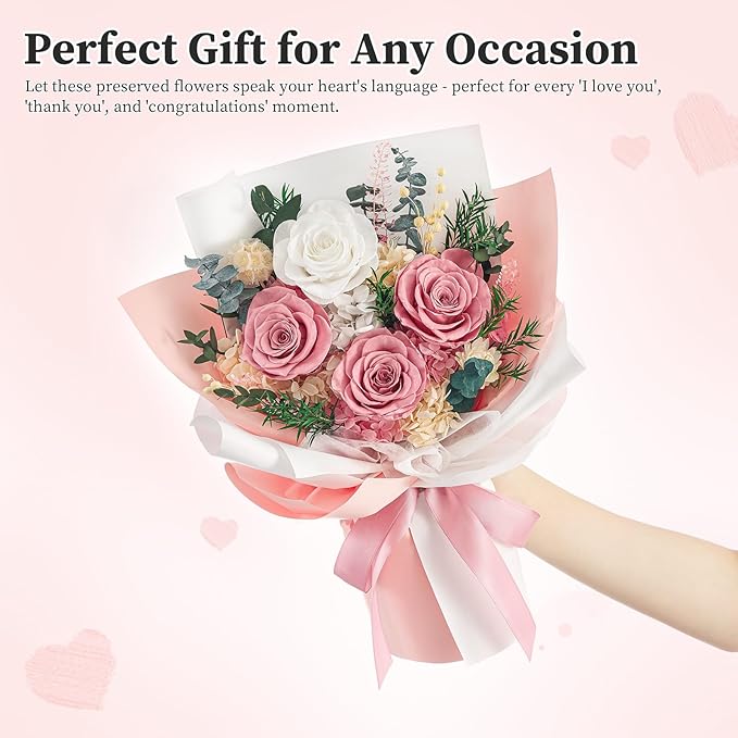 Forever Flowers Gifts for Her, Preserved Flowers Bouquet Birthday Gifts for Women, Preserved Roses for Grandma Wife Anniversary Valentine's Day Mother's Day (Dusty Pink)
