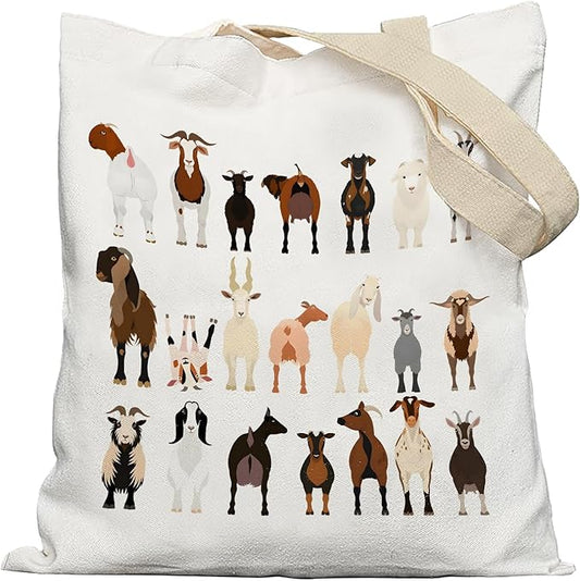 Canvas Tote Bag - Breeds of Goats Tote for Women, Animal Lover's Gift, Funny Goat Gift, Reusable Shopping Bag