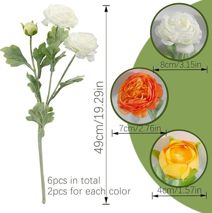 6 Pcs Artificial Flowers Silk Peony Rose Single Stem Artificial Flowers Orange Faux Peony Bouquet Floral Arrangement Bundle Fake Flowers Bulk for Table Centerpiece Wedding Farmhouse Home