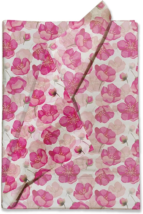 Pro Supply Global Pink Poppies Printed Tissue Paper for Valentine's Day Gift Bags or Boxes and Wrapping - Bulk Decorative Art Tissue Paper for Packaging and Gifting | 24 Sheets 20" x 30"