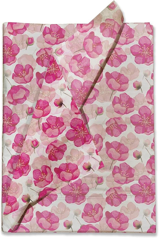 Pro Supply Global Pink Poppies Printed Tissue Paper for Valentine's Day Gift Bags or Boxes and Wrapping - Bulk Decorative Art Tissue Paper for Packaging and Gifting | 24 Sheets 20" x 30"