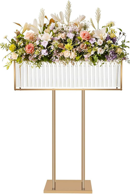 Crystal Wedding Flower Stand,Wedding Gold Vases Centerpieces,Squre Gold Flower Holders Floral Display Rack for Tables