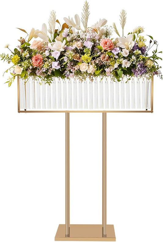 Crystal Wedding Flower Stand,Wedding Gold Vases Centerpieces,Squre Gold Flower Holders Floral Display Rack for Tables