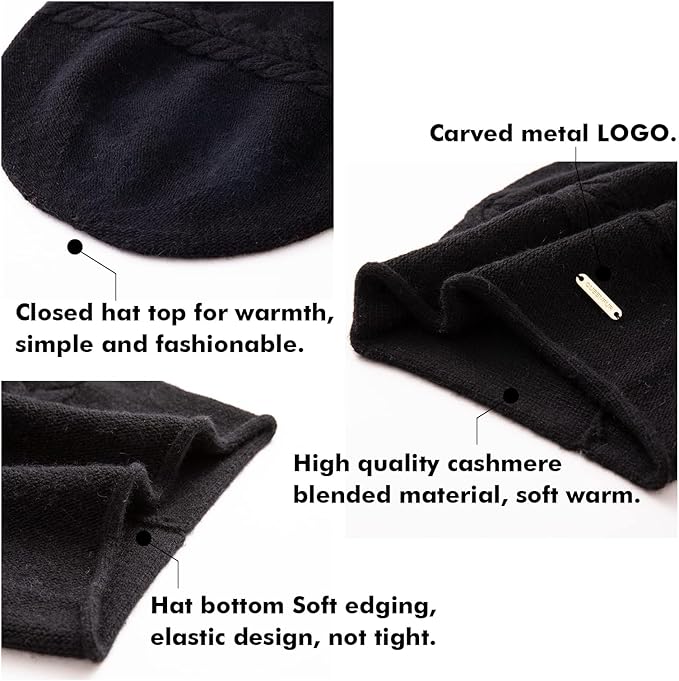 QUEENFUR Knit Slouchy Beanie Hats for Women Cashmere Ski Cap Knitted Wool Soft Warm Winter Hat