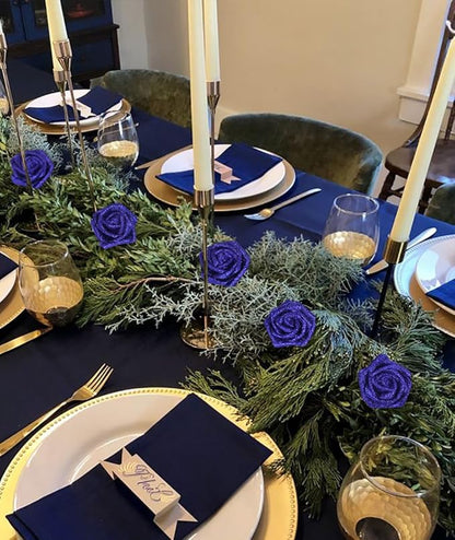 Artificial Roses,50PCS Royal Blue Roses Artificial Flowers 2.76" Sparkle Roses Glitter Flowers for Wedding Christmas DIY Wreath Home Table Floral Arrangement(Royal Blue)