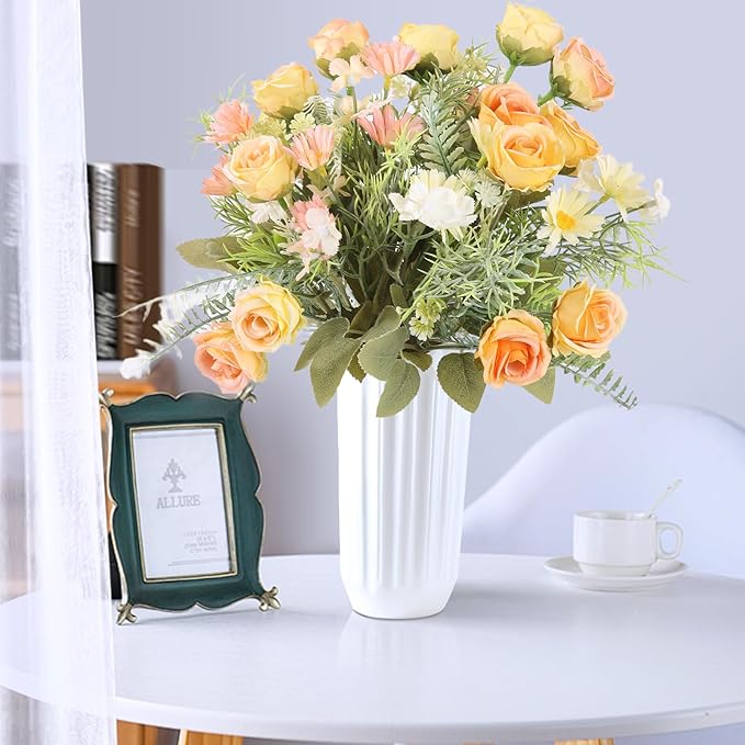 3 Pcs Artificial Rose Flowers Fake Flowers Bouquet Faux Flower Arrangement for Wedding Home Centerpieces Decor(Champagne)