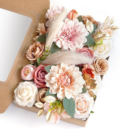 Champagne Artificial Flowers Combo Box Wedding Decor,Fake Flowers,Flowers for Decoration,Silk Flowers for Home Decor Indoor,Cake Flowers,Faux Flowers for Crafts