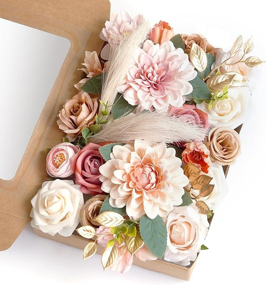 Champagne Artificial Flowers Combo Box Wedding Decor,Fake Flowers,Flowers for Decoration,Silk Flowers for Home Decor Indoor,Cake Flowers,Faux Flowers for Crafts