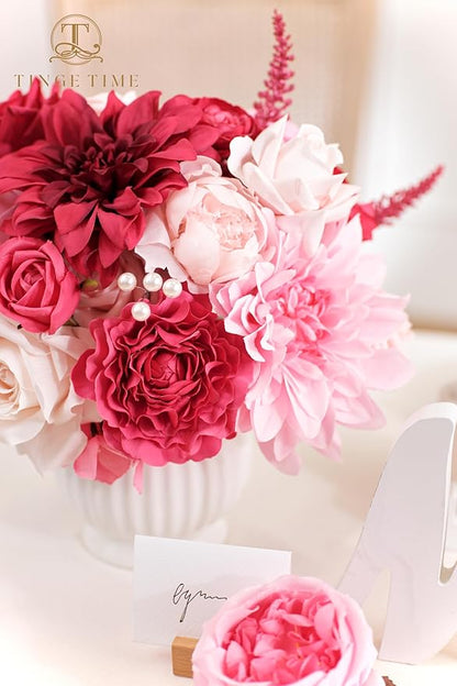 TINGE TIME Artificial Flowers Deep Hot Pink Flower Combo for DIY Wedding Bouquets Table Centerpieces Arrangements Party Baby Shower Home Decoration Valentine's Day