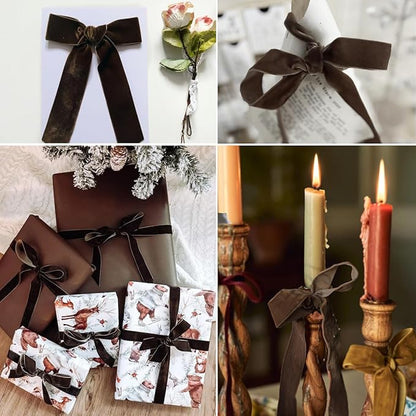 Brown Velvet Ribbon 3/8 inches x 5 Yards for Gift Wrapping, Crafts, Christmas Tree, Christmas Wreath, Bow Making, Vintage Fabric Brown Velvet Ribbon on The Spool for DIY