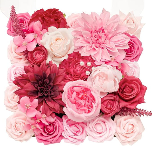 TINGE TIME Artificial Flowers Deep Hot Pink Flower Combo for DIY Wedding Bouquets Table Centerpieces Arrangements Party Baby Shower Home Decoration Valentine's Day