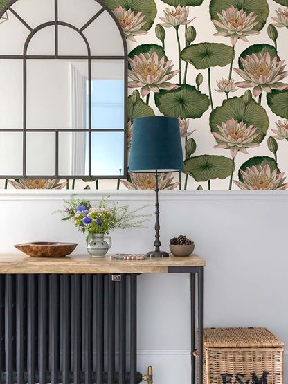 Orainege Floral Wallpaper Peel and Stick Floral Contact Paper Boho 16.9inx118.1in Lotus Flower Wallpaper Removable Self Adhesive Wall Paper for Bedroom Cabinets Decorative