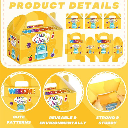 24 Pcs Back to School Party Favor Boxes First Day of School Gift Goodie Candy Cookie Treat Boxes with Handles for Classroom New Semester Favors Party Supplies