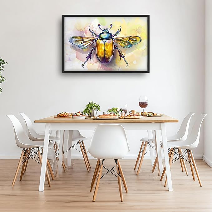 Framed Large Pictures Wall Art for Living Room, Insect Bettle Oversized Wall Decor Golden Bug Canvas Print Painting Extra Large Framed Artwork for Bedroom Office 36"x24"