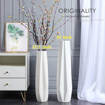 Ceramic Large Floor Vase, GDSZJLJ White 24" Tall Flower Vase Decorative Vases for Living Room Modern Home Decor Office Bedroom Kitchen Wedding House Décor, Gift for Wedding Housewarming