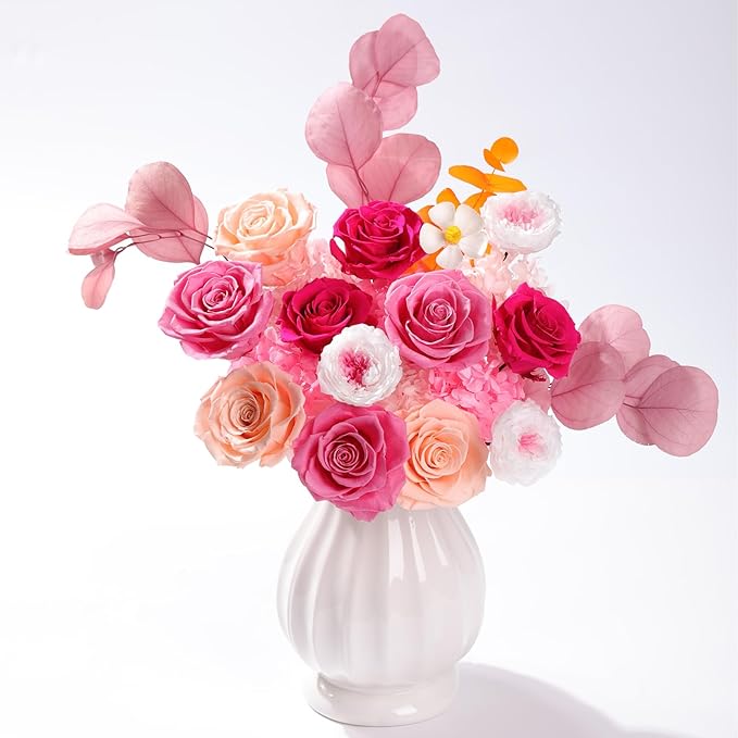 Lovenfold Flowers for Delivery Birthday Flowers Gift for Her,Preserved Flowers Bouquet 12 Roses Mixed Bouquet,Rose Gifts for Women Mom Grandma(Mixed 12 Pink-A Roses)