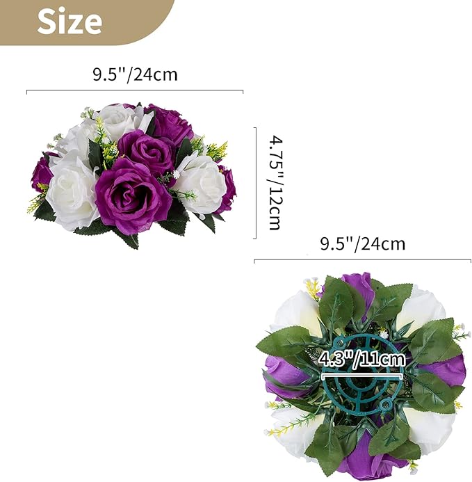 NUPTIO Flower Centerpieces for Wedding Tables: 10 Pcs Purple & White Artificial Flower Ball Arrangement for Christmas Thanksgiving Party - Fake Floral Rose for Bridal Shower Decor