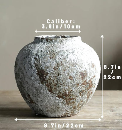Rustic Ceramic Circular Flower Vase, Vintage Floor Tall Vases Farmhouse Decor for Living Room Entryway Table Centerpieces, Kitchen, Wedding Gift