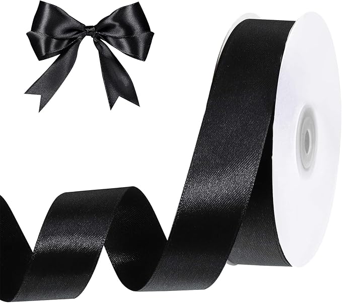 Black Ribbon 1 inch 50 Yards Black Satin Ribbon for Halloween Room Decor Bow Making Bouquet Crafts Gift Wrapping Christmas Decorations