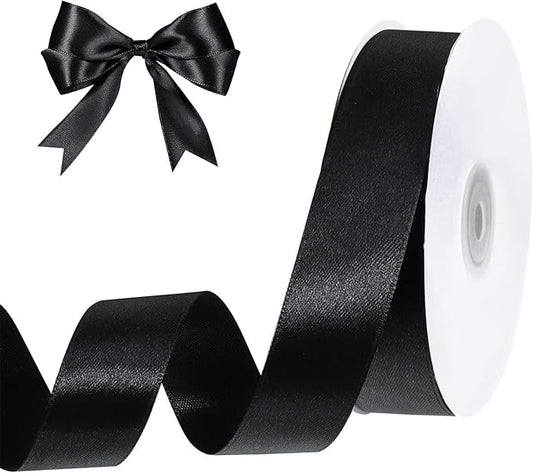 Black Ribbon 1 inch 50 Yards Black Satin Ribbon for Halloween Room Decor Bow Making Bouquet Crafts Gift Wrapping Christmas Decorations