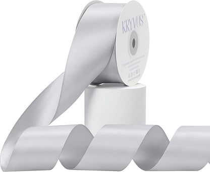 Silver Satin Ribbon, Double Faced 2 Inch X 25 Yards Silver Ribbon, Premium Satin Ribbon for Gift Wrapping, Crafts, Hair Bow Making, Sewing, Flower Bouquet, Wedding Party Decor