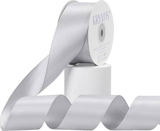 Silver Satin Ribbon, Double Faced 2 Inch X 25 Yards Silver Ribbon, Premium Satin Ribbon for Gift Wrapping, Crafts, Hair Bow Making, Sewing, Flower Bouquet, Wedding Party Decor