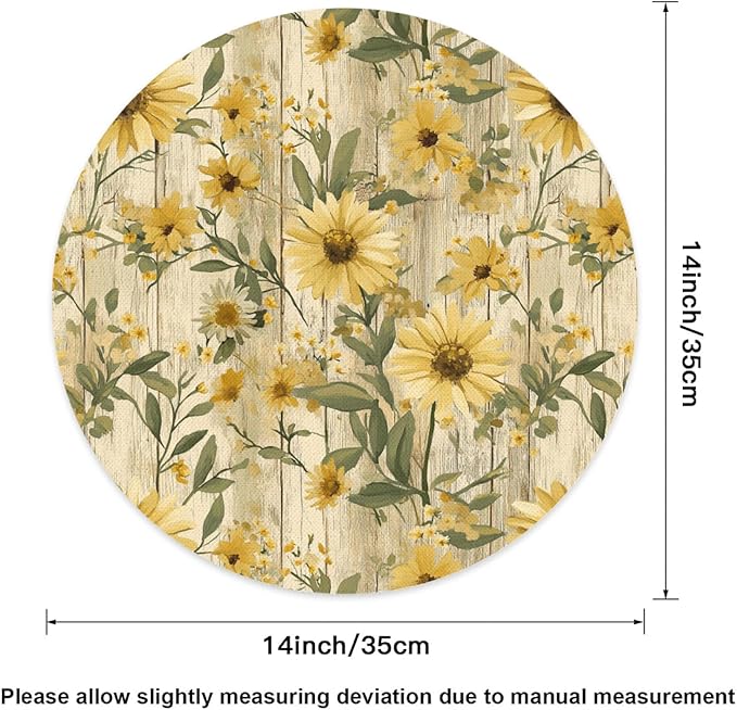 Flower Round Placemat Set of 4 Elegant Linen Table Mats for Dining, Heat Resistant, Stain Resistant Perfect for Dinner Parties, Restaurants, and Everyday Use
