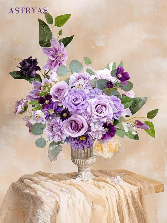 ASTRYAS Artificial Flowers Combo Purple Flowers Mix Silk Flowers Peony Dahlia Roses with Stems for DIY Bridal Wedding Shower Decorations Faux Floral Arrangements Party Centerpieces Home Decor Indoor