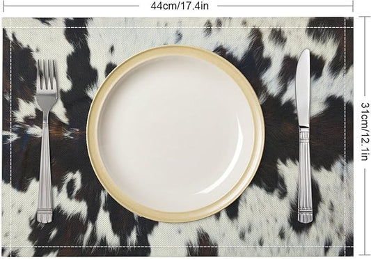 Cow Print Placemats Set of 4 Brown Cowhide Print Western Style Art Printed Dining Table Mats for Restaurant Home Kitchen Holiday Decor 12x18in