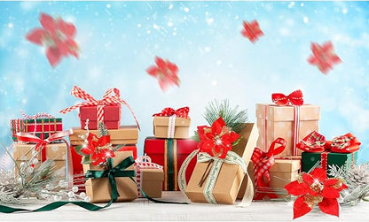 WILLBOND 36 Pieces Christmas Poinsettia Glitter Faux Flowers Christmas Artificial Flowers Tree Ornaments Topper Xmas Decorations(Red)