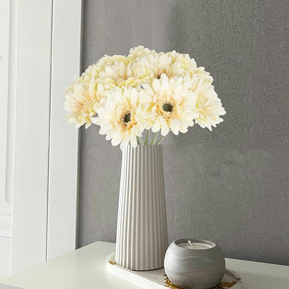 Gerbera Daisy Artificial Flowers Silk Flowers Champagne Gerber Daisy Artificial 10PCS Fake Daisies 17.7in Faux Daisies for Wedding Bridal Bouquet Party Home Kitchen Decor(Champagne)