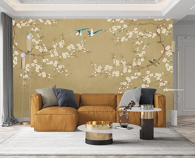 Plum Blossom Flower Bird Chinoiserie Wall Mural Wallpaper for Bedroom 103" x 69"