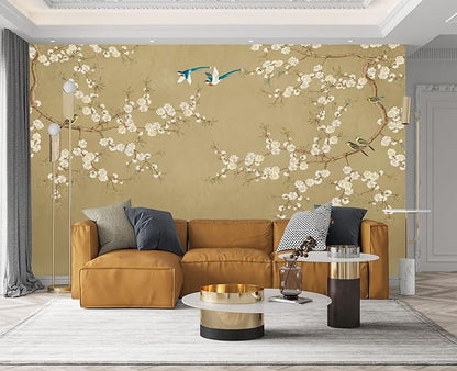 Plum Blossom Flower Bird Chinoiserie Wall Mural Wallpaper for Bedroom 103" x 69"