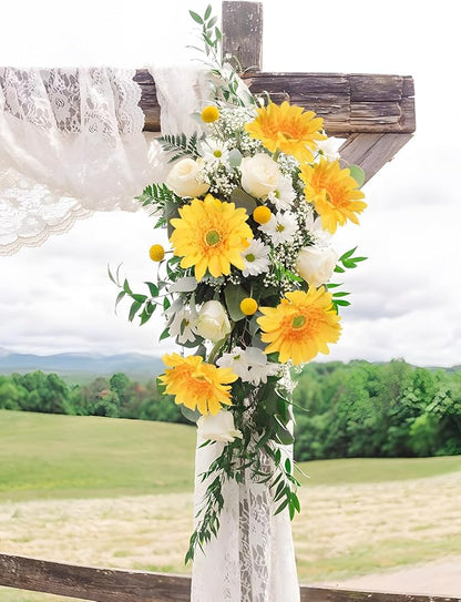 Yellow Gerbera Daisy Artificial Flowers – Real Touch Latex Silk Daisy Flowers 5PCS, 26.7" Long Stem Artificial Flowers for Summer Centerpieces, Home Decor Indoor, or Fake Wildflower Displays