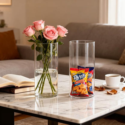 2 Pack Acrylic Cylinder Vases, Non-breakable Vase for Centerpieces, 10 inch Tall Clear Flower Vase Bulk Floating Candle Holder for Wedding Table Home Decor and Party