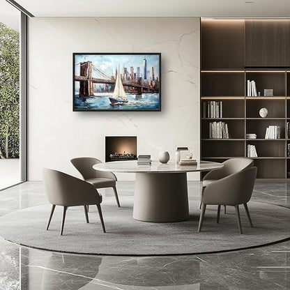 Extra Large Sailboat Framed Wall Art for Living Room,Oversized New York Brooklyn Bridge Pictures Wall Decor,Cityscape Canvas Print Painting Modern Artwork Bedroom Office Bathroom 36L x 24W