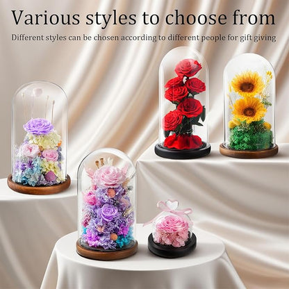 Flowers for Delivery - Forever Flowers Sunflower in Glass Dome with LED Lights, Large Size Preserved Sunflower Gifts for Women, Mom, Wife, Friend -Birthday, Valentine's Day Gift (Sunflower)