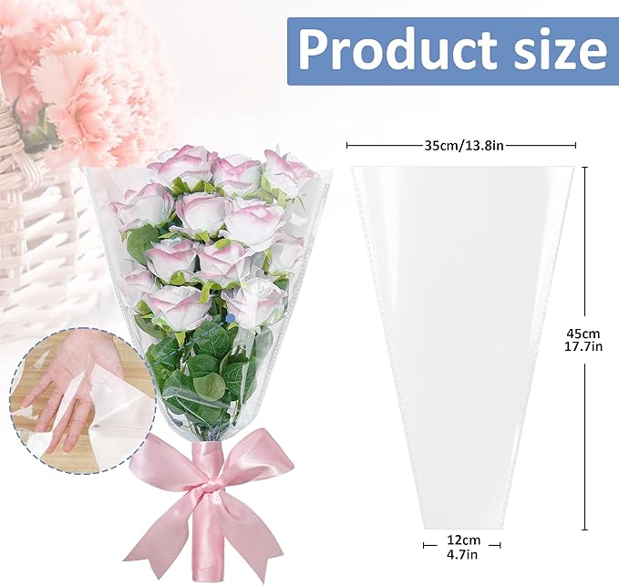JOYIT Clear Flower Bags for Bouquets, 100PCS Wrapping Papers 13.8in x 18in, Wrapping Bags, Floral Sleeves for Floral bouquets Packaging