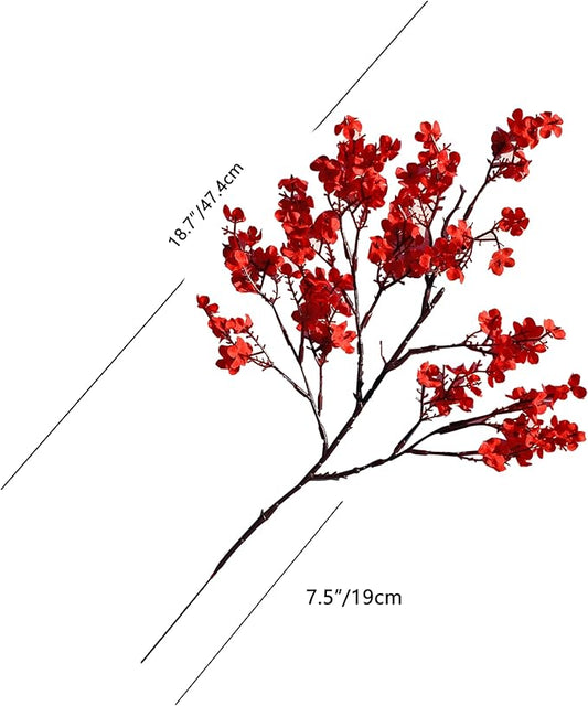 Mandy's Red Artificial Baby’s Breath European Flowers 6 Bundles Silk Gypsophila with Bendable Stems for Fall Thanksgiving & Christmas Centerpiece Wedding Decor and Table Arrangements