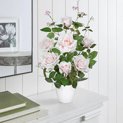Hollyone Pink Fake Roses Artificial Flowers in Pot 23.6" Small Roses Tree Indoor Outdoor Faux Plants & Flowers Rose Silk Flowers Potted Plant Artificial Rose Floral Arrangement Desk Home Decor